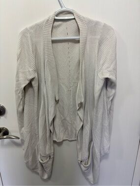 Lulu Lemon Vintage Women's Cream Open-Front Ribbed Cardigan Sweater Wrap